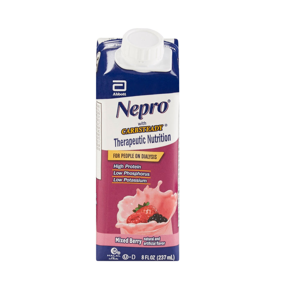 Nepro with Carbsteady Mixed Berry Therapeutic Nutrition for People on Dialysis, 8-ounce carton-Oral Supplement Nepro with Carbsteady Mixed Berry Flavor Liquid 8 oz. Reclosable Carton