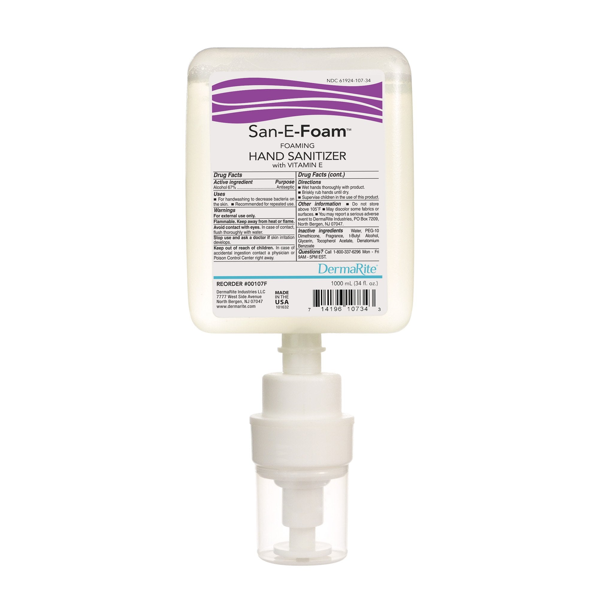 Sani-Foam Hand Sanitizer-"Hand Sanitizer San-E-Foam 1,000 mL Ethyl Alcohol Foaming Dispenser Refill Bottle"