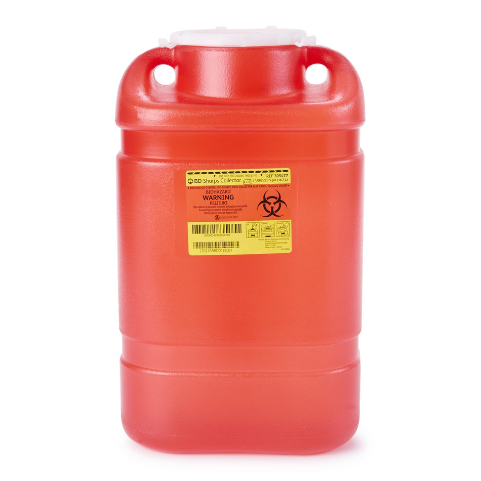 BD Multi-purpose Sharps Container, 18 x 7-1/2 x 10-1/2 Inch-Sharps Container BD� Red Base 18 H X 7-1/2 W X 10-1/2 D Inch Vertical Entry 5 Gallon