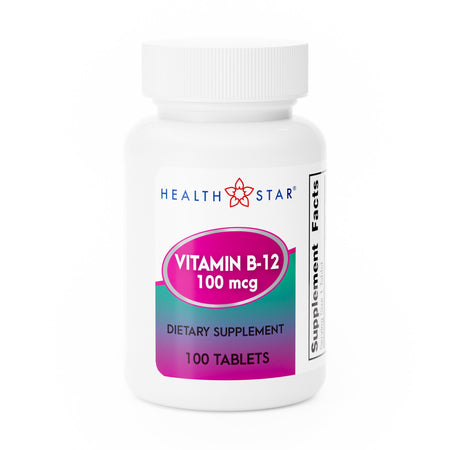 Health*Star Vitamin B-12 Supplement-Vitamin Supplement Geri-Care Vitamin B12 100 mcg Strength Tablet 100 per Bottle