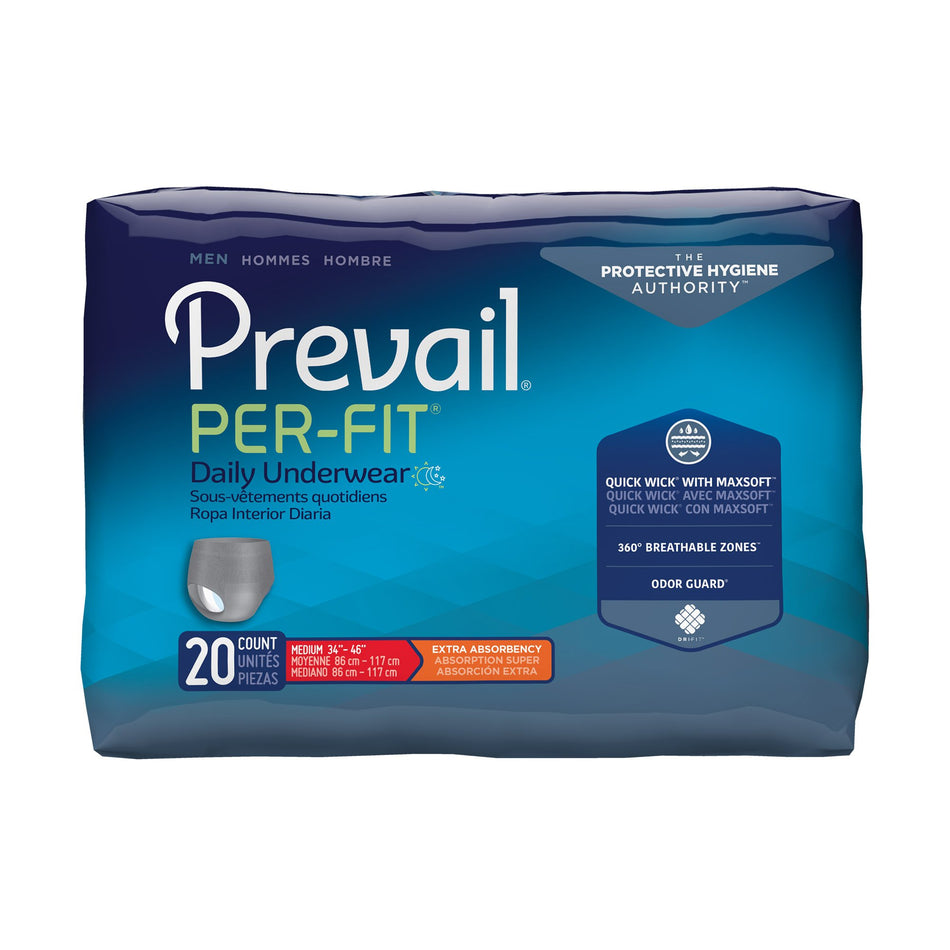 Prevail Per-Fit Men Adult Moderate Absorbent Underwear, Medium, White-Male Adult Absorbent Underwear Prevail Per-Fit Pull On with Tear Away Seams Medium Disposable Moderate Absorbency