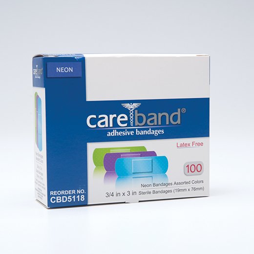 Careband Neon Adhesive Strip, 3/4 x 3 Inch-Adhesive Strip Careband 3/4 X 3 Inch Plastic Rectangle Neon Sterile