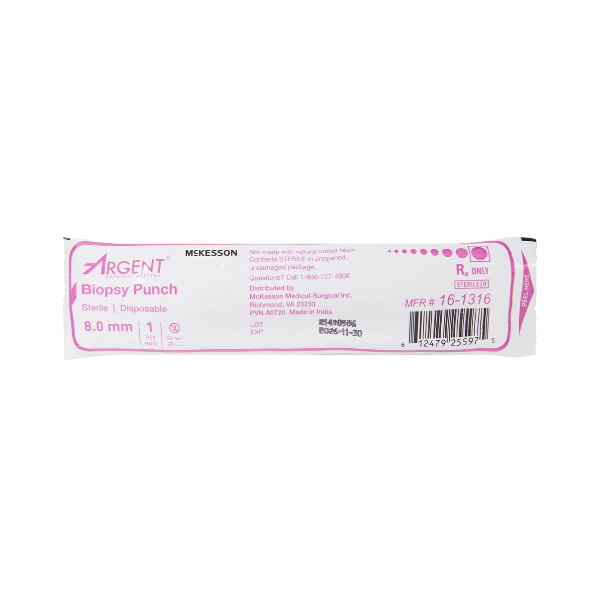 McKesson Argent Disposable Biopsy Punches, 8.0 mm-Biopsy Punch McKesson Argent Dermal 8 mm