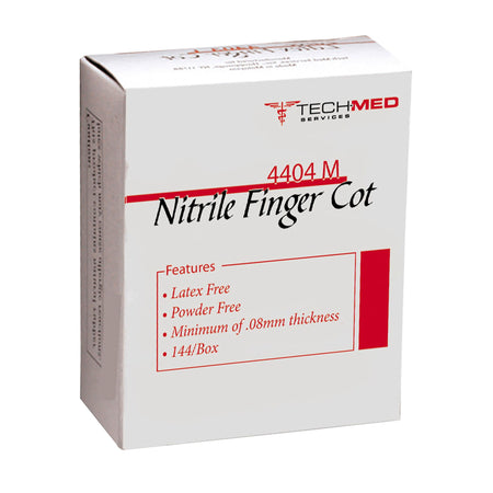 Tech-Med Nitrile Finger Cot, Medium-Finger Cot Medium 2-1/4 Inch Length Powder Free Nitrile NonSterile