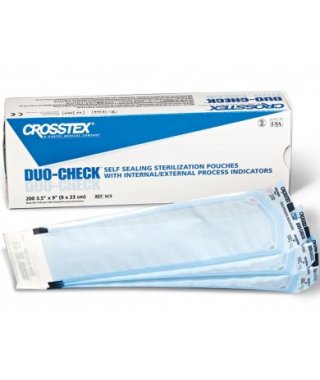 Duo-Check Sterilization Pouch, 3-1/2 x 9 Inch-Sterilization Pouch Duo-Check Ethylene Oxide (EO) Gas / Steam 3-1/2 X 9 Inch Transparent / Blue Self Seal Paper / Film