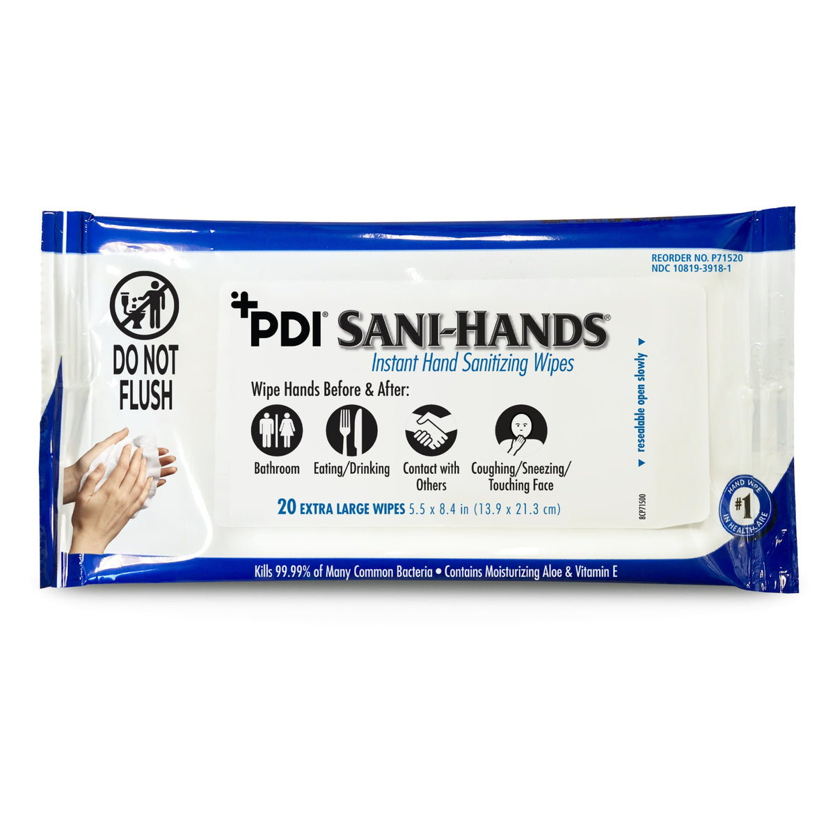 Sani-Hands Hand Sanitizing Wipes, Ethyl Alcohol, Scented, 5 x 8.4 Inch Soft Pack-Hand Sanitizing Wipe Sani-Hands 20 Count Ethyl Alcohol Wipe Soft Pack