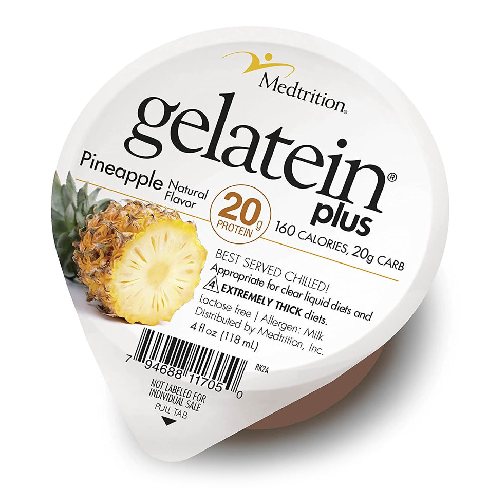 Gelatein® Plus Pineapple High Protein Gelatin, 4-ounce cup-Oral Supplement Gelatein® Plus Pineapple Flavor Gel 4 oz. Cup