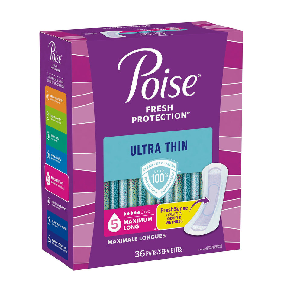 Poise Fresh Protection Ultra Thin Pads, Maximum Long-Bladder Control Pad Poise Fresh Protection Ultra Thin 14.1 Inch Length Heavy Absorbency Sodium Polyacrylate Core One Size Fits Most