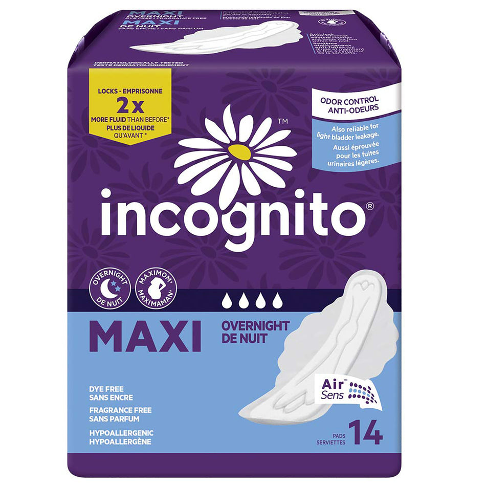 Incognito Maxi Overnight Sanitary Pad With Wings-Feminine Pad Incognito Maxi with Wings / Overnight Heavy Absorbency