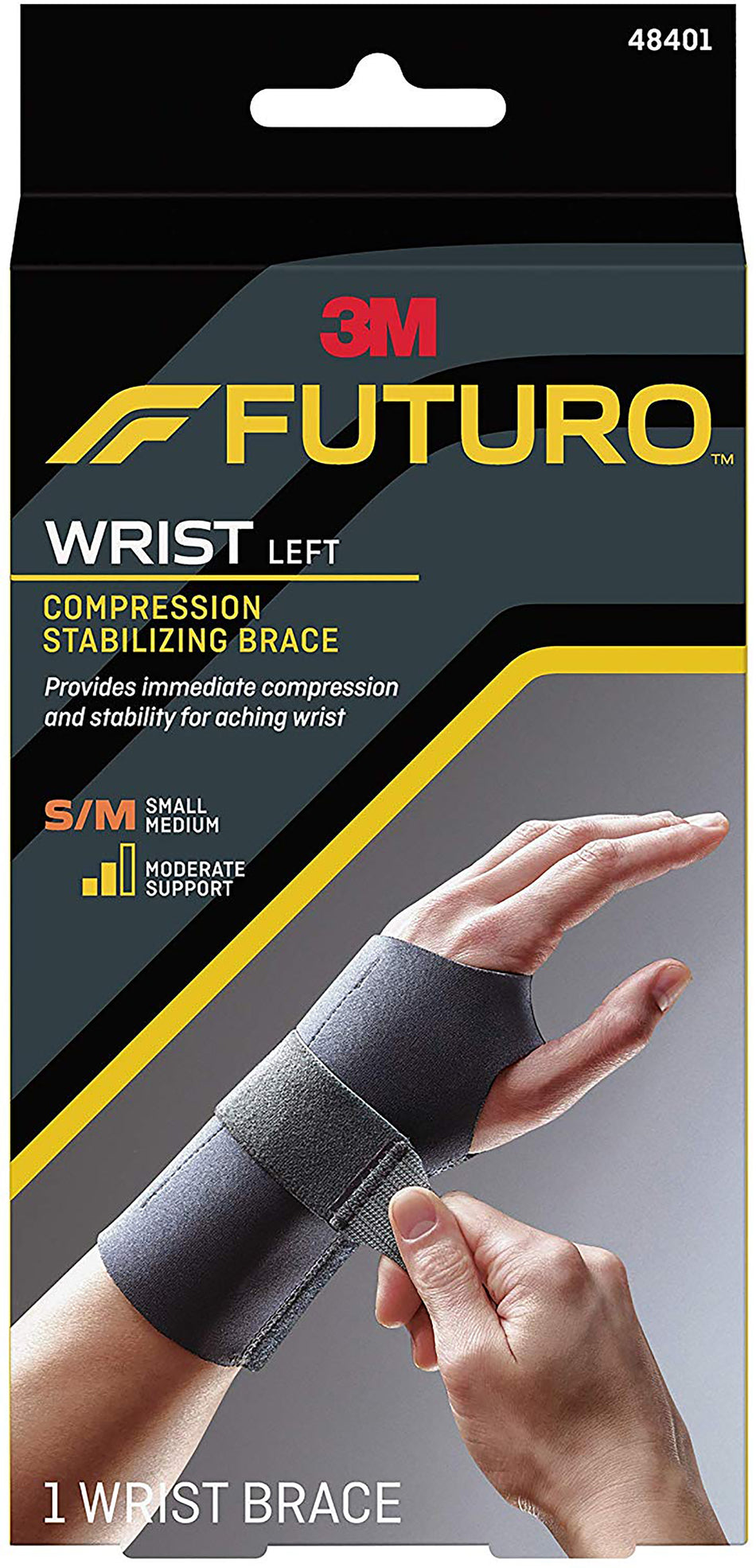 3M Futuro Left Wrist Brace, Small-Wrist Brace Futuro Compression Stabilizing Low Profile Aluminum / Nylon / Polyester / Polyethylene / Spandex / Silicone Left Hand Black Small / Medium