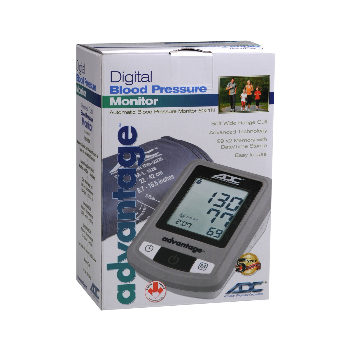 ADC Advantage Blood Pressure Monitor-Home Automatic Digital Blood Pressure Monitor Advantage 6021N Series Large Adult Cuff Nylon Cuff 32 - 52 cm Desk Model