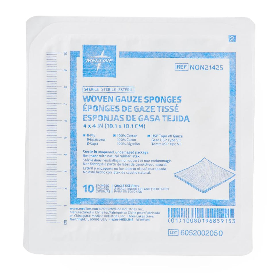 Sterile USP Type VII Gauze Sponge, 4 x 4 Inch-Gauze Sponge Medline 4 X 4 Inch 8-Ply Sterile 10 per Tray