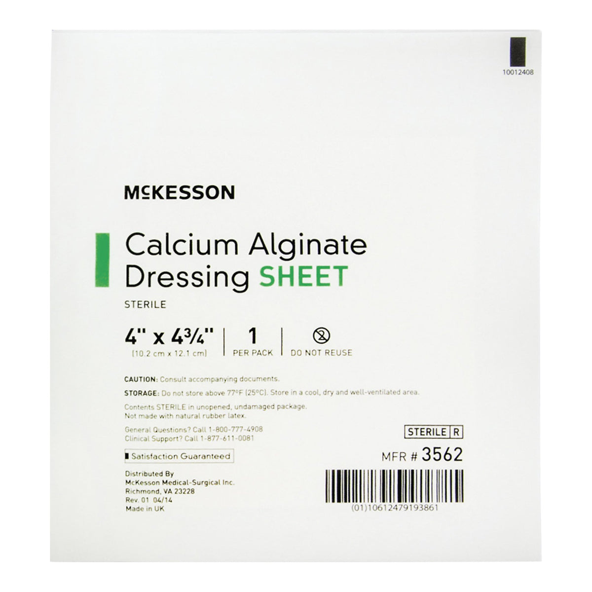 McKesson Calcium Alginate Dressing, 4 x 4 inch-Alginate Dressing McKesson 4 X 4-3/4 Inch Rectangle