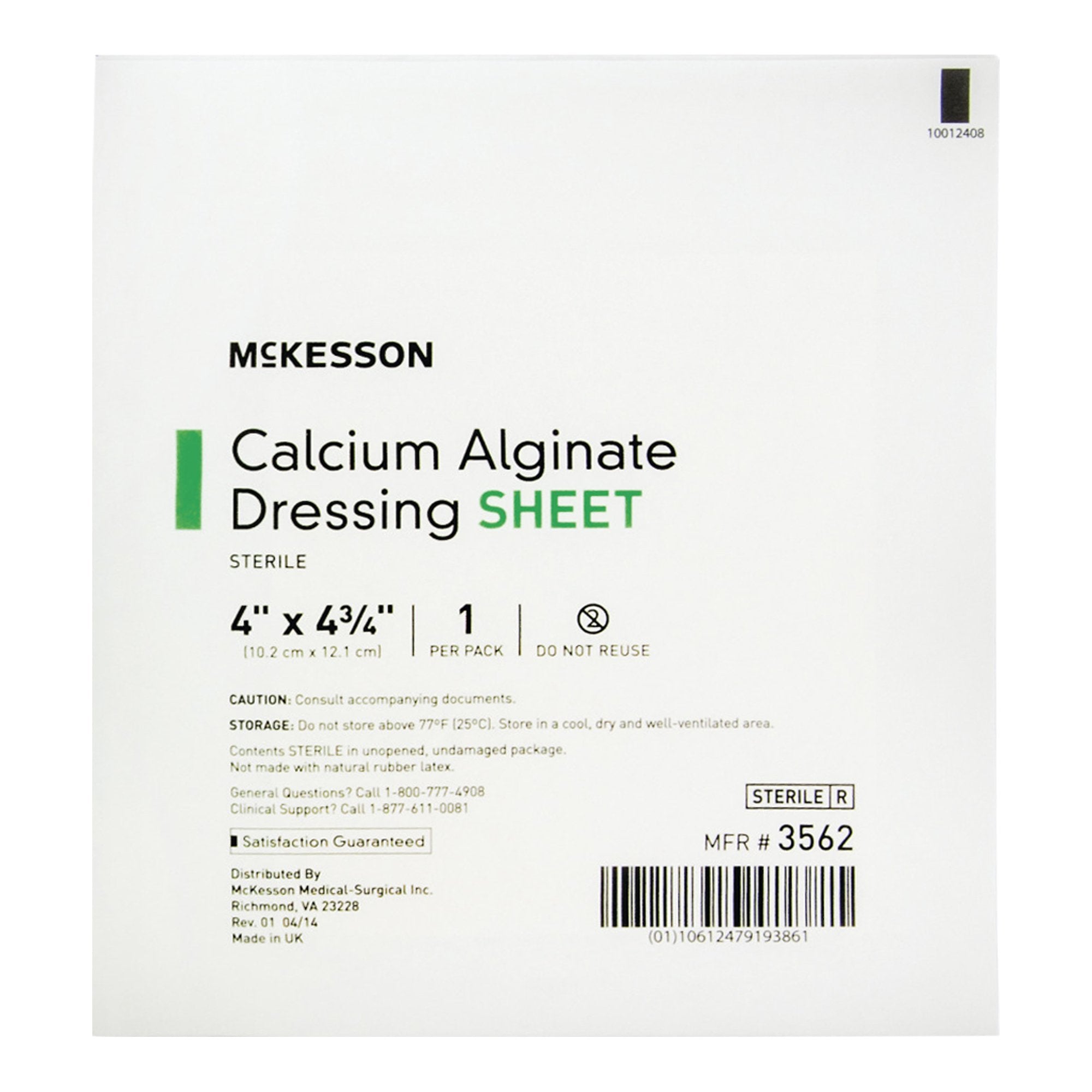 McKesson Calcium Alginate Dressing, 4 x 4 inch-Alginate Dressing McKesson 4 X 4-3/4 Inch Rectangle