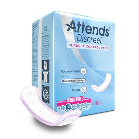 Attends Discreet Women's Moderate Bladder Control Pad, 10-Inch Length-Bladder Control Pad Attends Discreet 10-1/2 Inch Length Moderate Absorbency Polymer Core One Size Fits Most