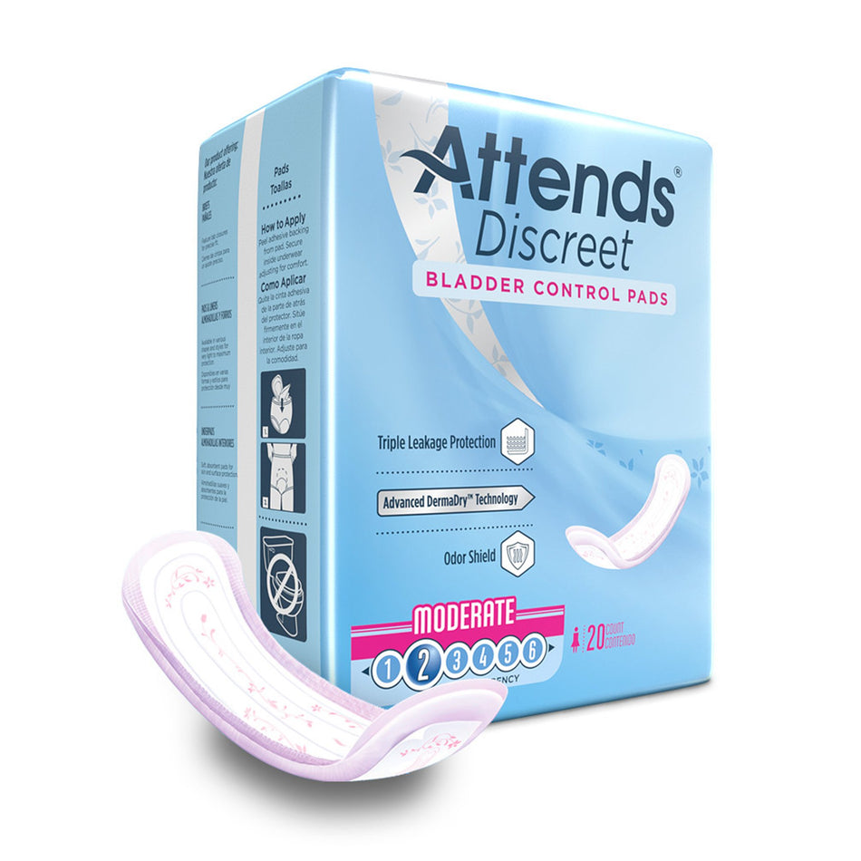 Attends Discreet Women's Moderate Bladder Control Pad, 10-Inch Length-Bladder Control Pad Attends Discreet 10-1/2 Inch Length Moderate Absorbency Polymer Core One Size Fits Most