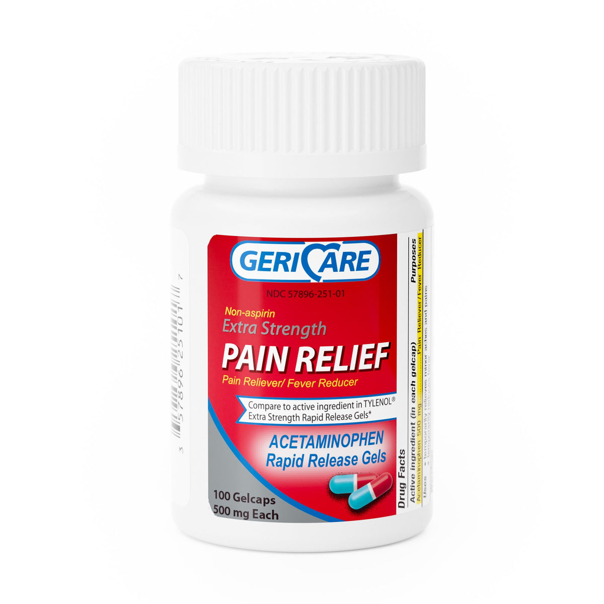 Geri-Care Acetaminophen Pain Relief-Pain Relief McKesson Brand 500 mg Strength Acetaminophen Gelcap 100 per Bottle