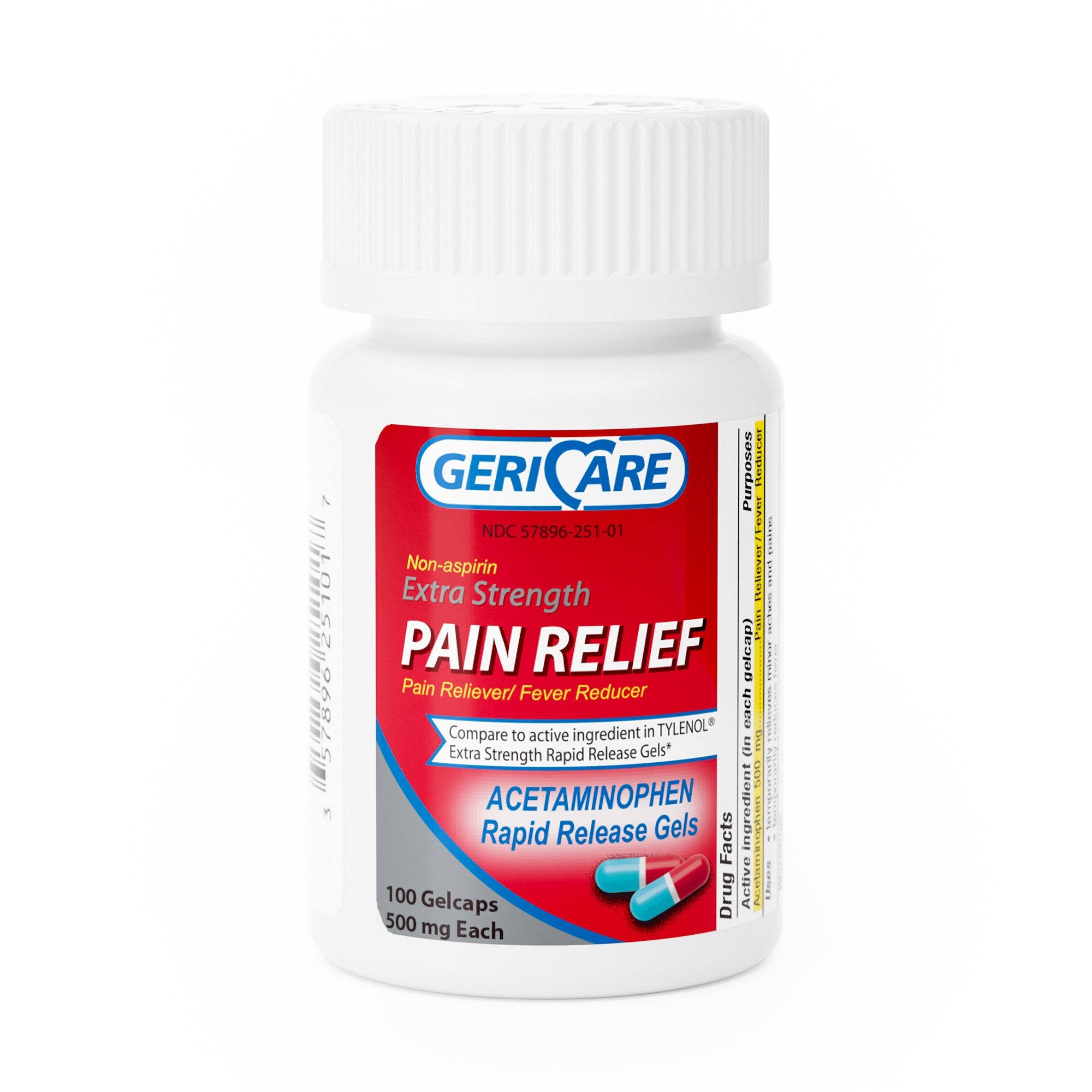 Geri-Care Acetaminophen Pain Relief-Pain Relief McKesson Brand 500 mg Strength Acetaminophen Gelcap 100 per Bottle
