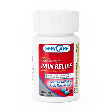 Geri-Care Acetaminophen Pain Relief-Pain Relief McKesson Brand 500 mg Strength Acetaminophen Gelcap 100 per Bottle