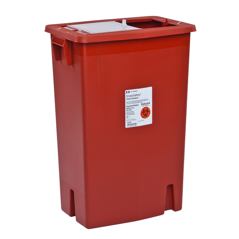SharpSafety Multi-purpose Sharps Container, 12 Gallon, 18-3/4 x 18-1/4 x 12-3/4 Inch-Sharps Container SharpSafety Red Base 18-3/4 H X 18-1/4 W X 12-3/4 D Inch Vertical Entry 12 Gallon