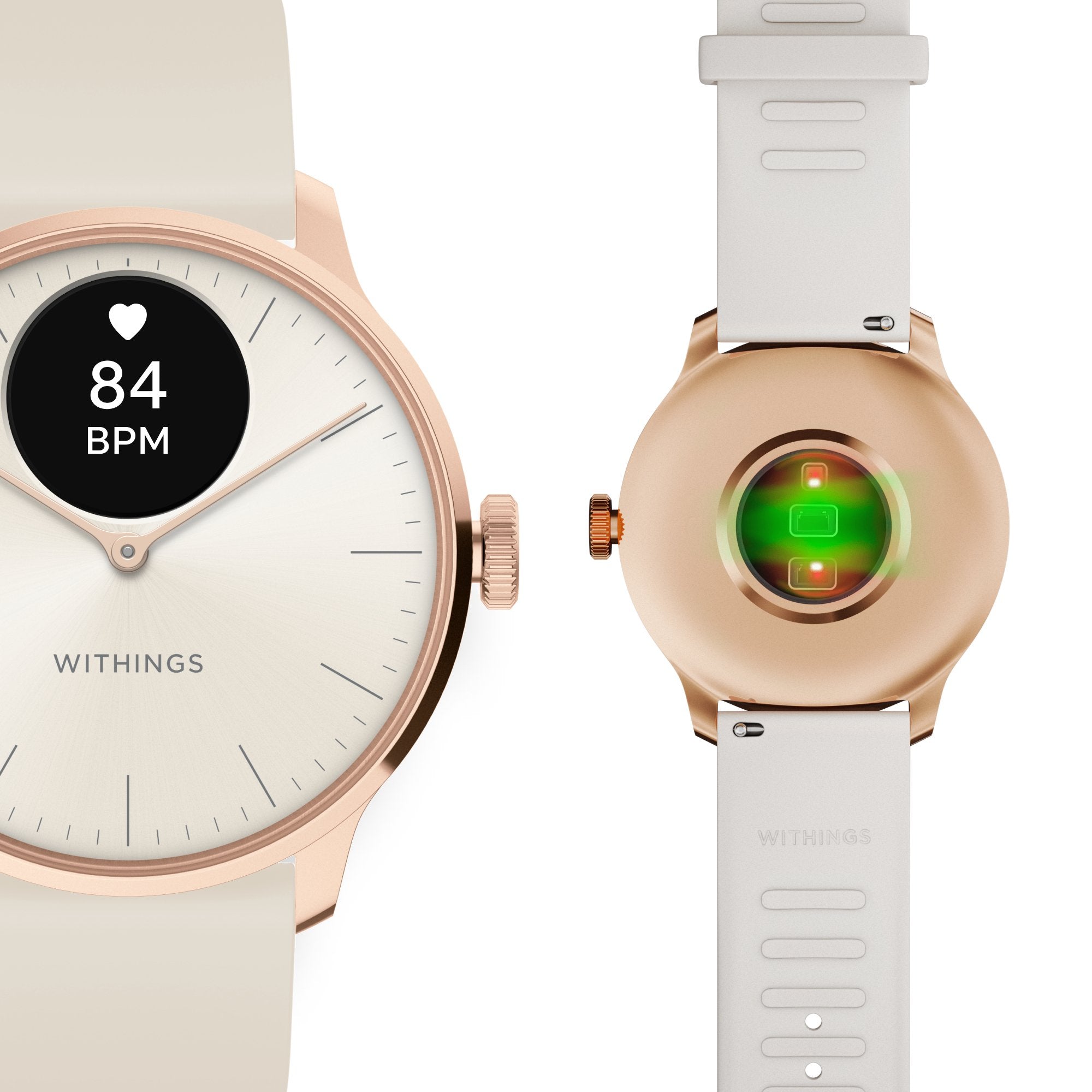 Withings ScanWatch Light Smart Watch, 37mm, Sand-Smartwatch ScanWatch Light 37mm Withings 24 Hours Grayscale OLED Display