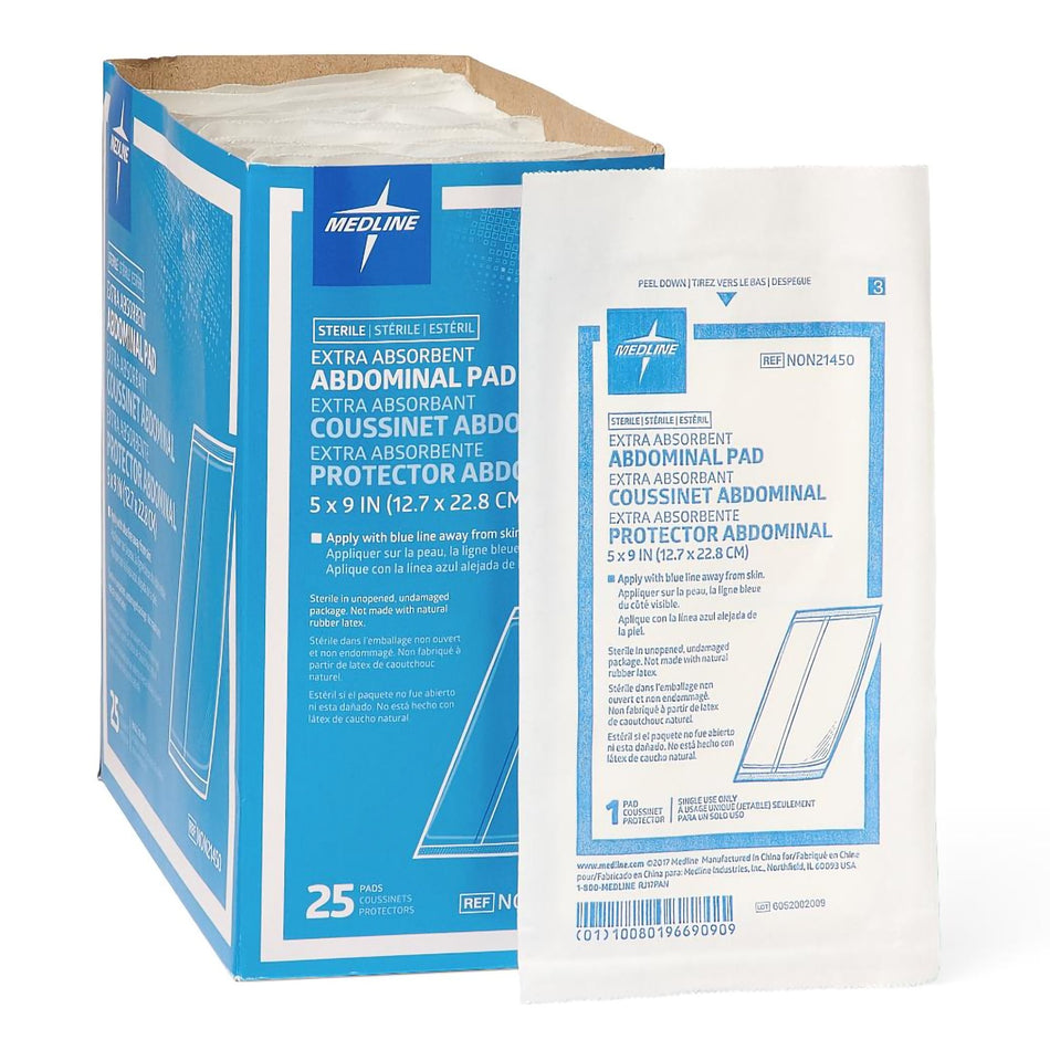 Sterile Abdominal Pad, 5 x 9 Inch-Abdominal Pad Medline 5 X 9 Inch Sterile 1 per Pack