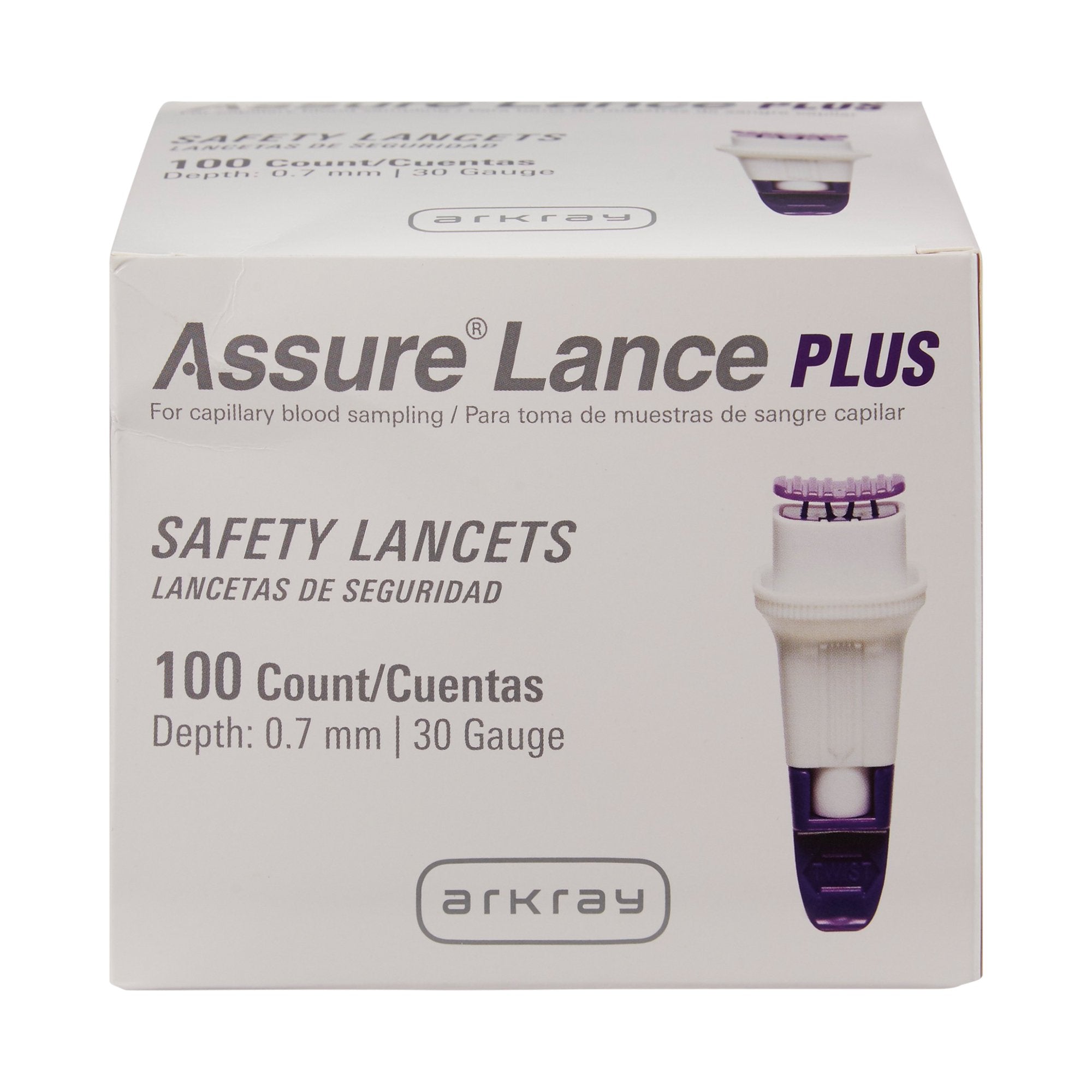 Assure Lance Plus Safety Lancet-Safety Lancet Assure 30 Gauge Protective Safety Cap Push Button Activation Finger