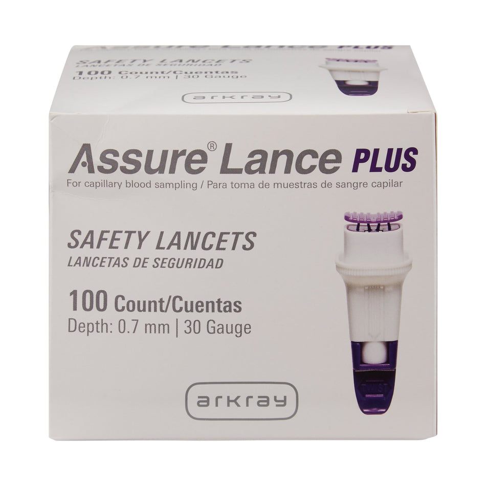 Assure Lance Plus Safety Lancet-Safety Lancet Assure 30 Gauge Protective Safety Cap Push Button Activation Finger