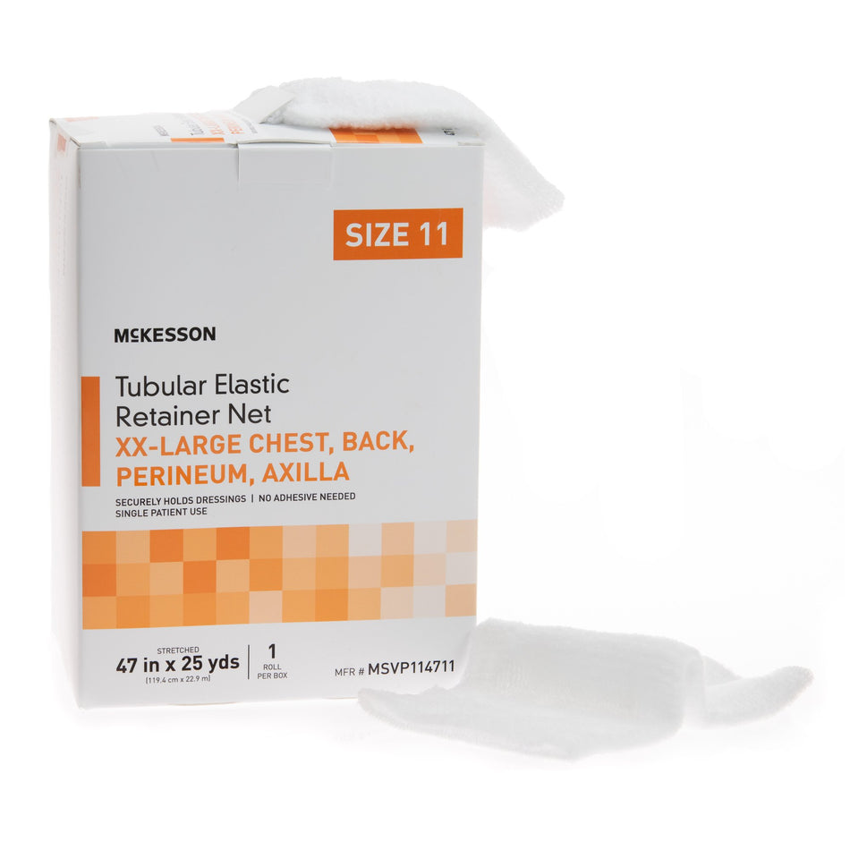 McKesson Tubular Bandage, Size 11, 25 Yard-Elastic Net Retainer Dressing McKesson Tubular Elastic 47 Inch X 25 Yard (119.4 cm X 22.9 m) Size 11 White 2X-Large Chest / Back / Perineum / Axilla NonSterile