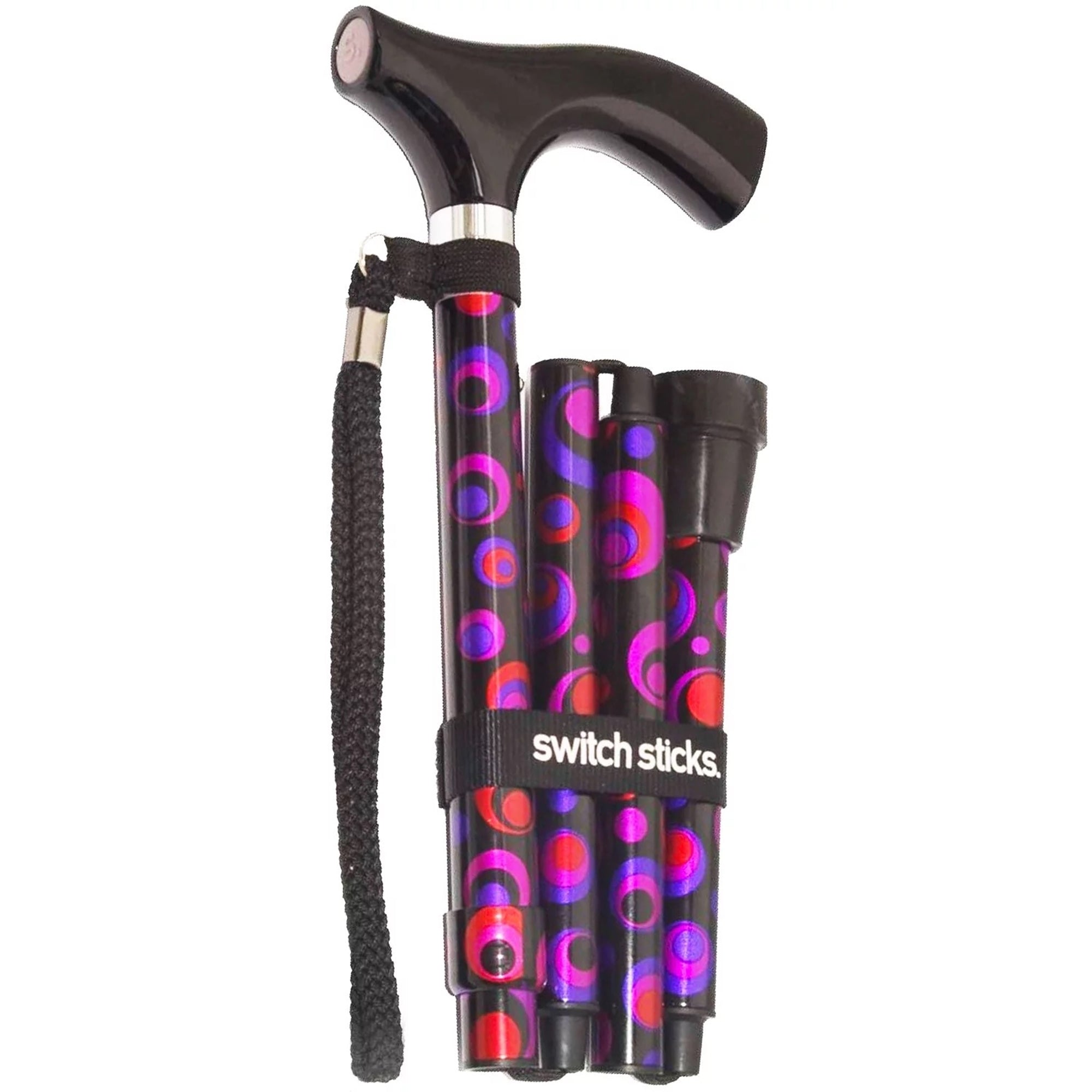 Switch Sticks Folding Cane, Circle Print, 32 to 37 Inch Height-Folding Cane Switch Sticks Aluminum 32 to 37 Inch Height Circle Print
