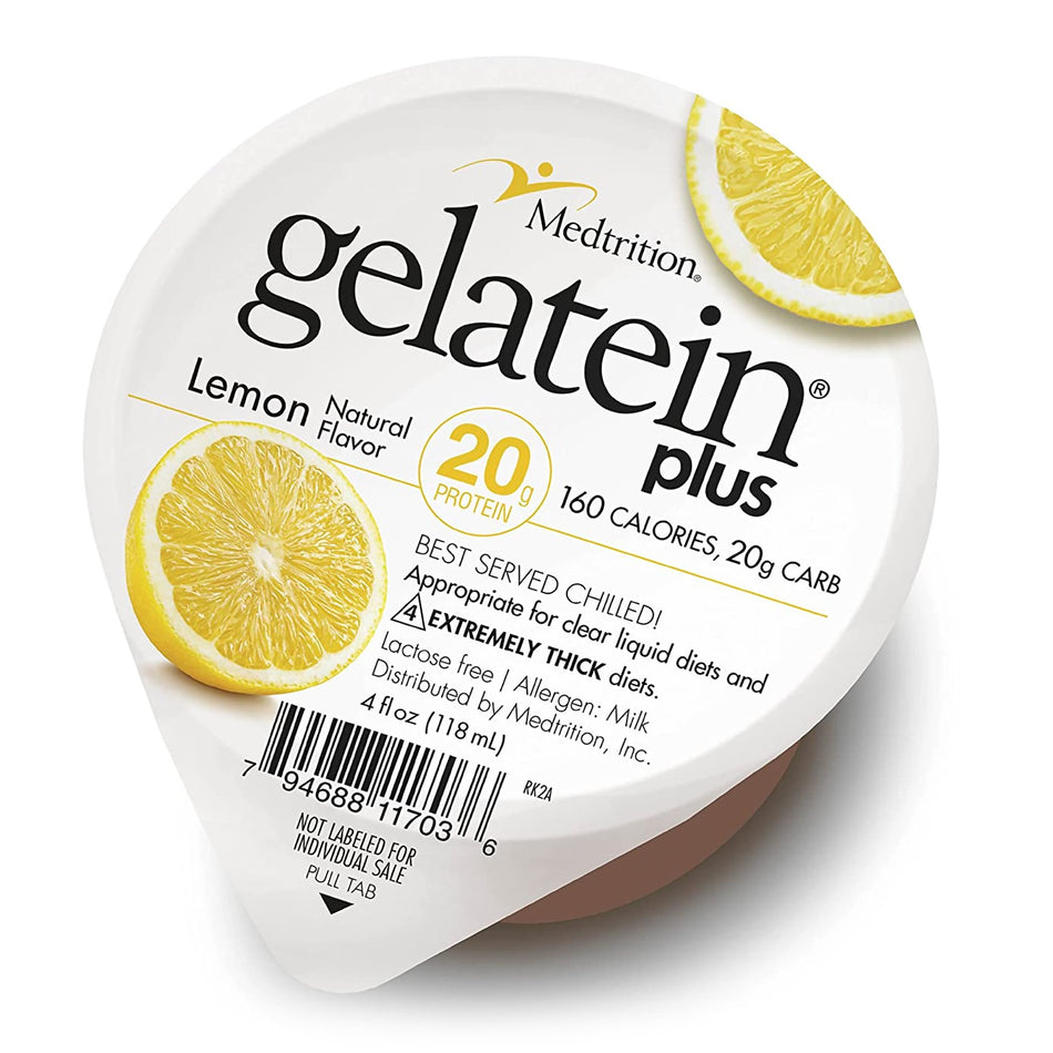 Gelatein Plus Lemon High Protein Gelatin, 4-ounce cup-Oral Supplement Gelatein Plus Lemon Flavor Gel 4 oz. Cup