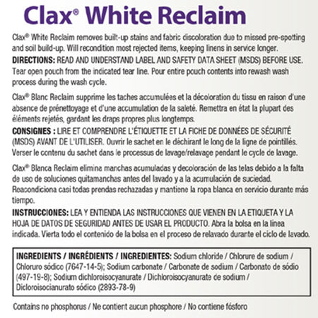 Laundry Stain Remover Diversey™ Clax® White Reclaim 1 lb. Bag Powder Chlorine Scent - Housekeeping>Detergents - Diversey