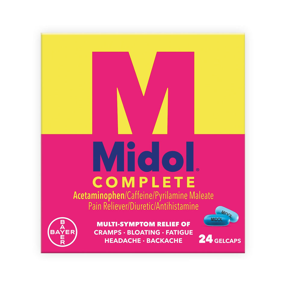 Midol� Complete Gelcaps-Cramp Relief Midol� Complete 500 mg - 60 mg - 15 mg Strength Acetaminophen / Caffeine / Pyrilamine Maleate Gelcap 24 per Box