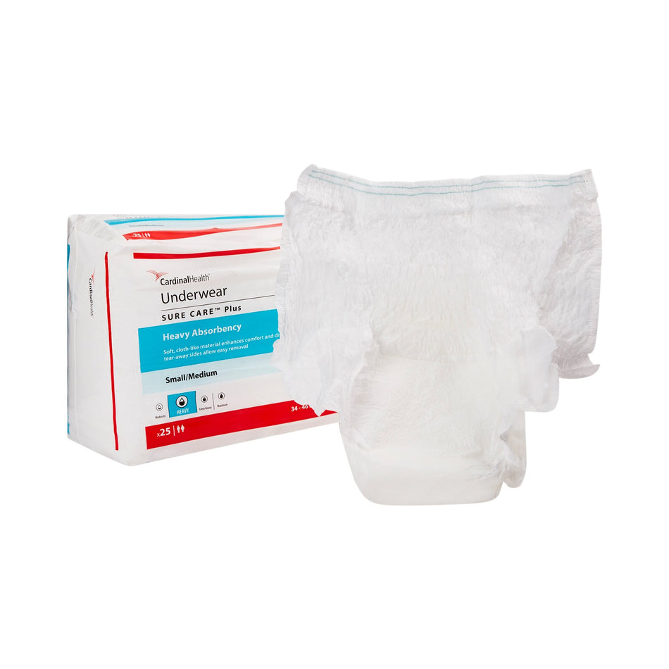 Sure Care Plus Heavy Absorbent Underwear, Medium-Unisex Adult Absorbent Underwear Sure Care Plus Pull On with Tear Away Seams Medium Disposable Heavy Absorbency