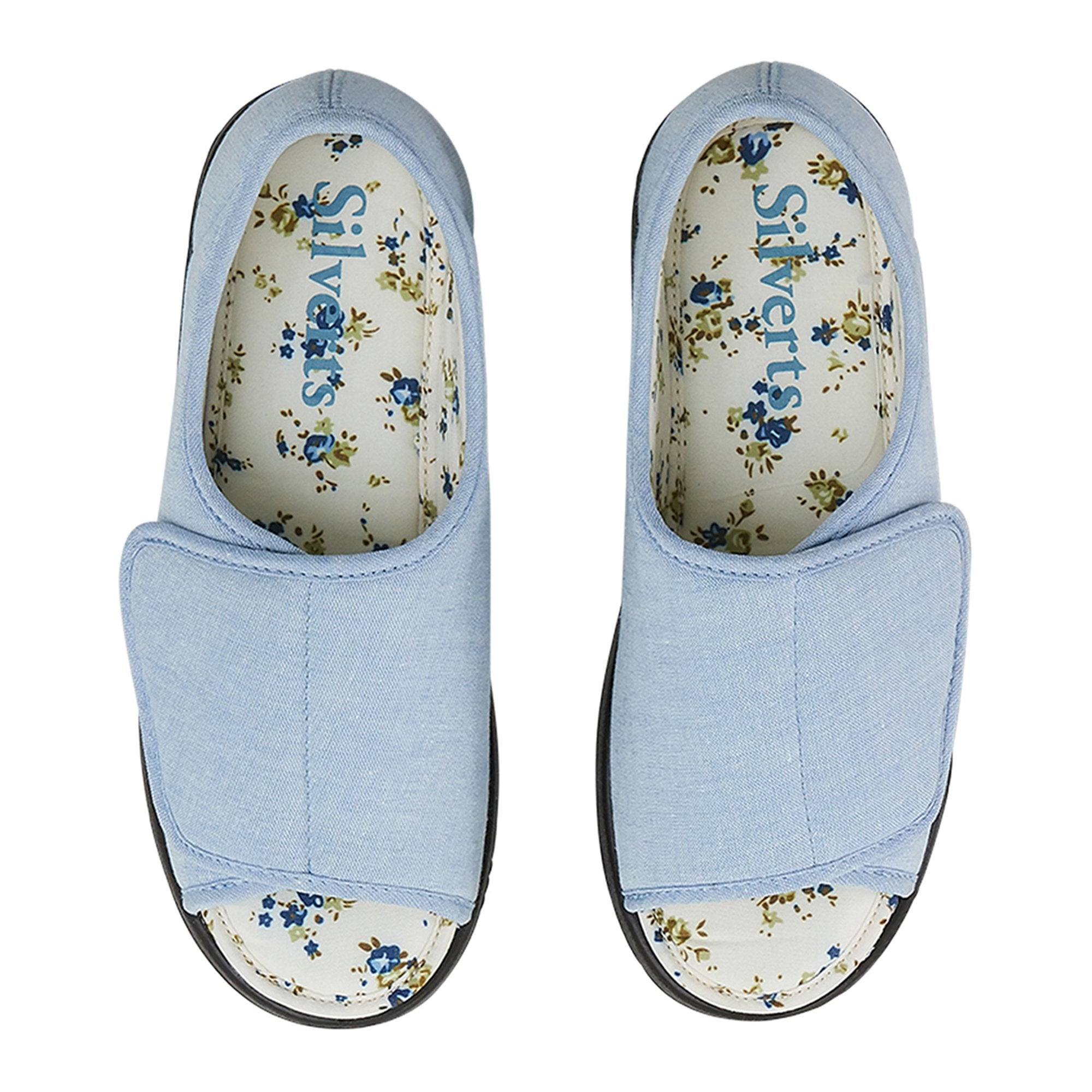 Silverts® Women's Indoor/Outdoor Extra Wide Open Toe Shoes, Denim, Size 8