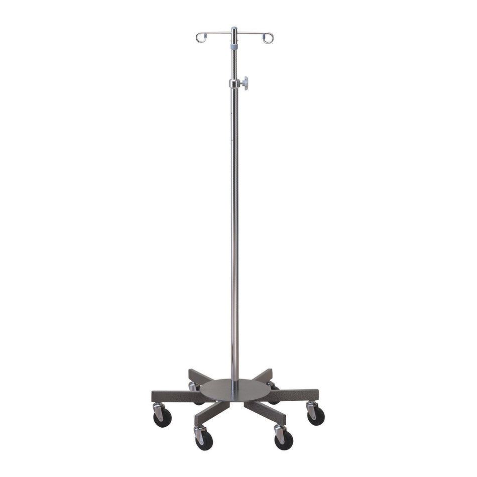 Infusion Pump Stand Floor Stand McKesson 2-Hook 6-Legs, 3 Inch Rubber Wheel, Ball-Bearing Casters, 26 Inch Diameter Epoxy-Coated Steel Base