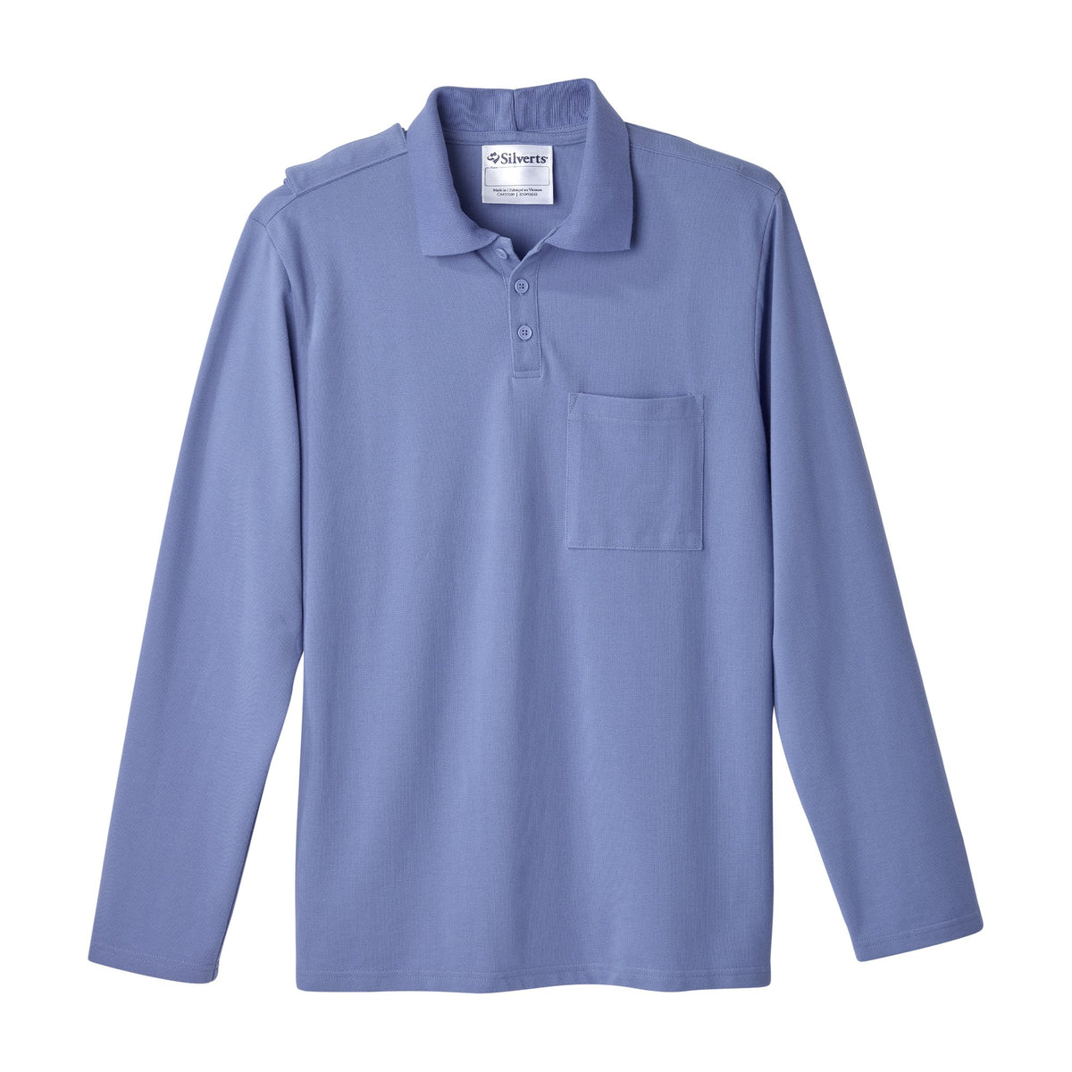Adaptive Polo Shirt Silverts® Medium Ceil Blue 1 Pocket Long Sleeve Male