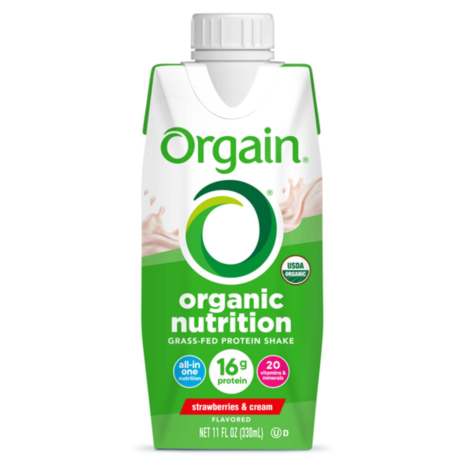 Oral Supplement Orgain® Organic Nutrition™ Shake Strawberries and Cream Flavor Liquid 11 oz. Carton - Nutritionals and Fee...