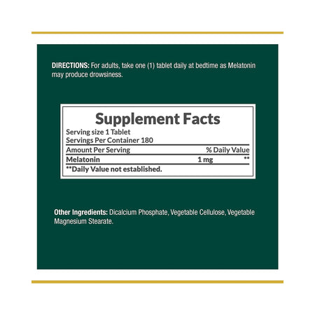 Nature's Bounty Melatonin Natural Sleep Aid-Natural Sleep Aid Nature's Bounty 180 per Bottle Tablet 1 mg Strength