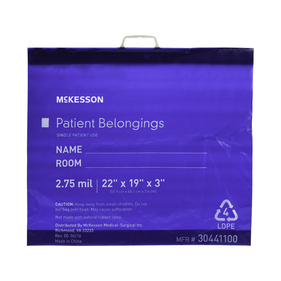 Medi-Pak Performance Patient Belongings Bag-Patient Belongings Bag McKesson 3 X 19 X 22 Inch Polyethylene Snap Closure Blue