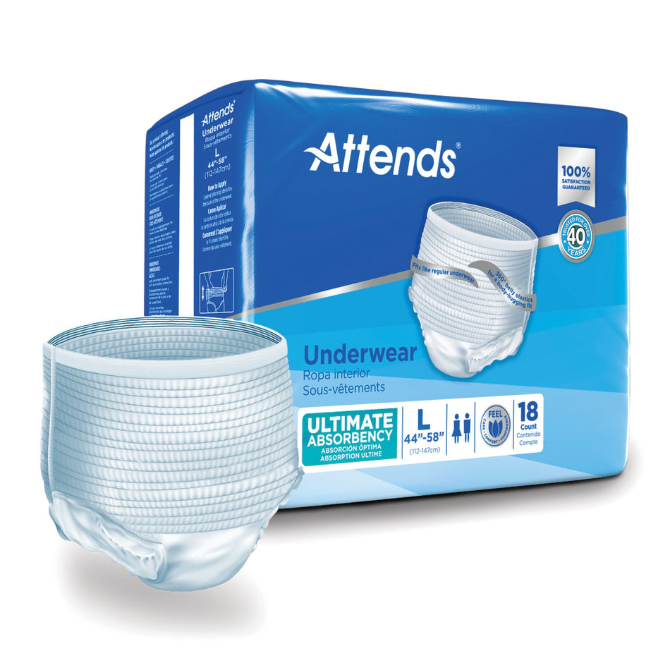 Attends Advanced Underwear, Large-Unisex Adult Absorbent Underwear Attends Advanced Pull On with Tear Away Seams Large Disposable Heavy Absorbency
