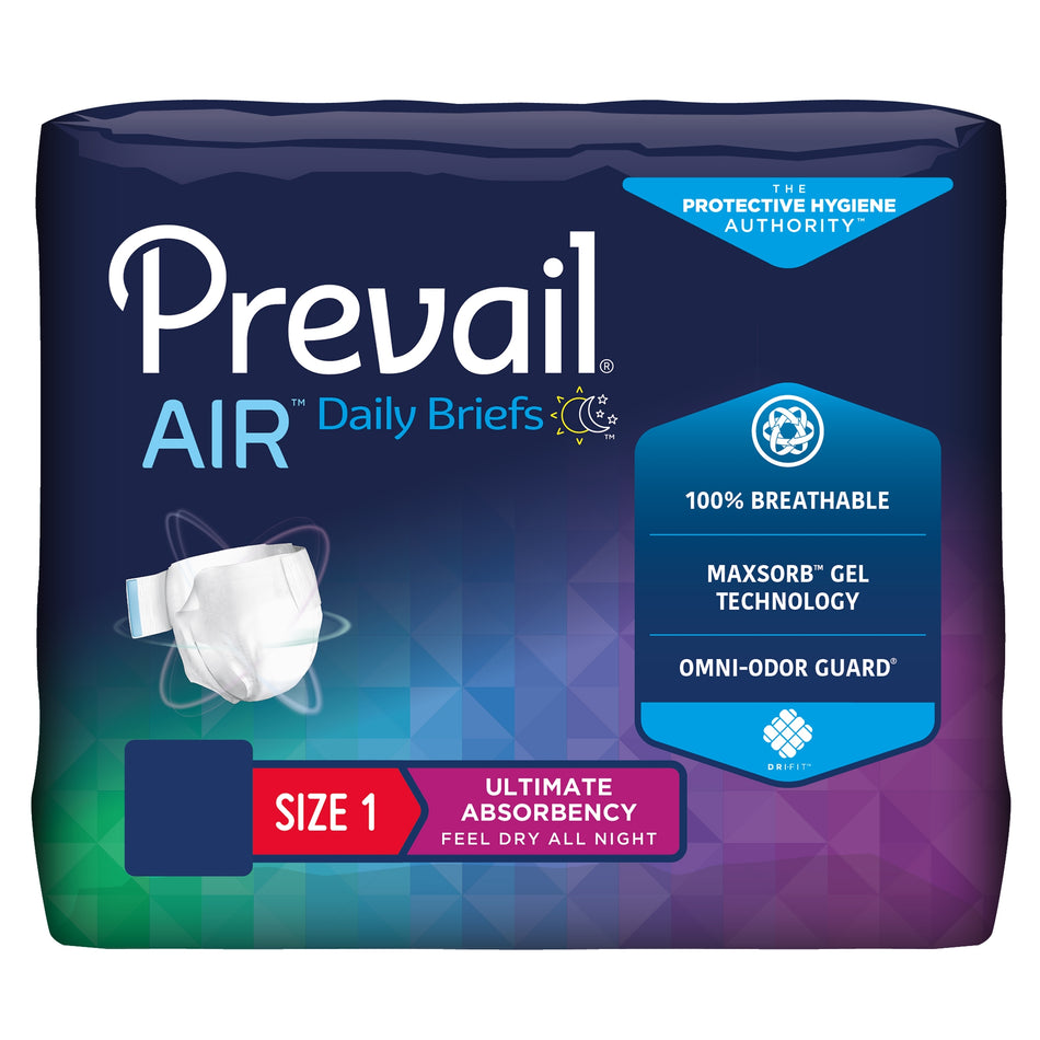 Prevail Air Stretchable Ultimate Plus Absorbency Briefs, Size 1-Unisex Adult Incontinence Brief Prevail Air Size 1 / Medium Disposable Heavy Absorbency