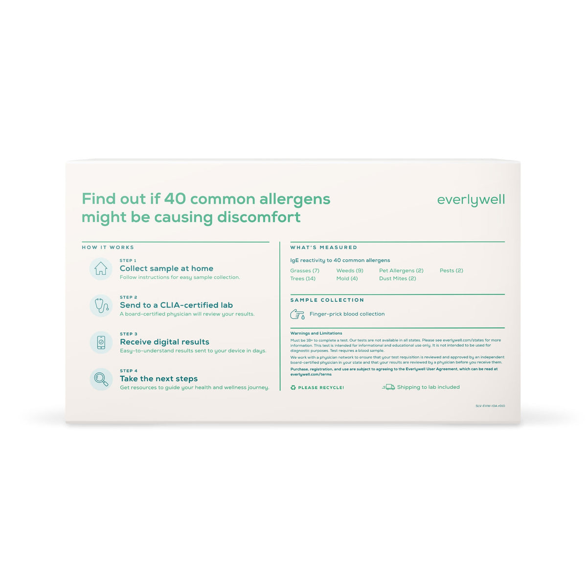 Everlywell Indoor & Outdoor Allergy Test-Blood Collection and Transport Kit Everlywell Collection Card Sterile
