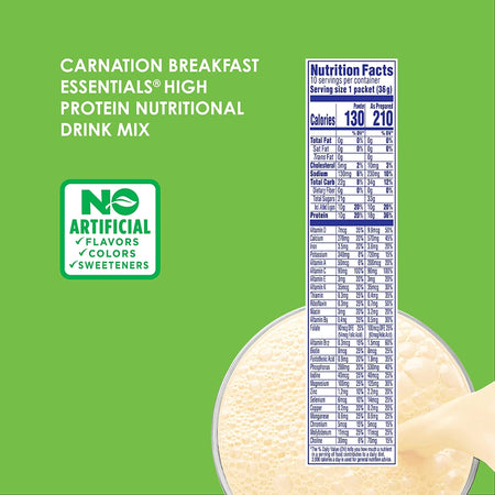 Carnation Breakfast Essentials High Protein Vanilla Nutritional Drink-Oral Supplement Carnation Breakfast Essentials High Protein Classic French Vanilla Flavor Powder 1.31 oz. Individual Packet