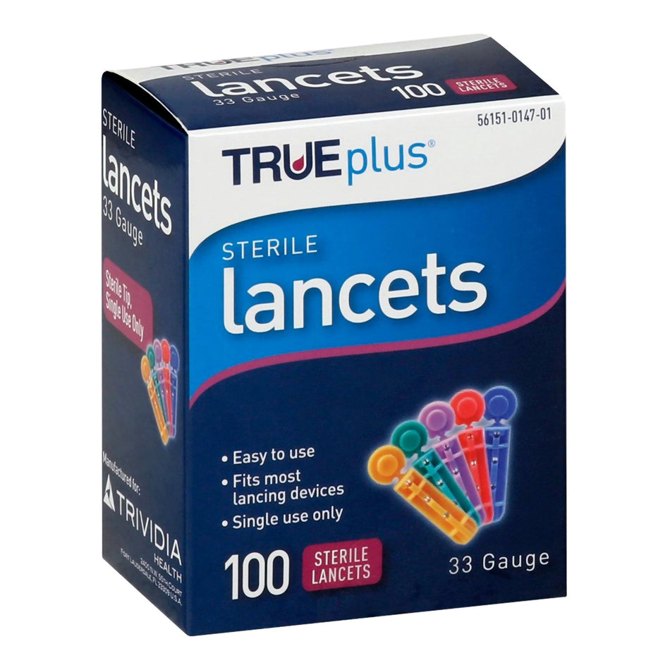 TRUEplus Sterile Lancets-Lancet for Lancing Device TRUEplus 33 Gauge Non-Safety Twist Off Cap Finger