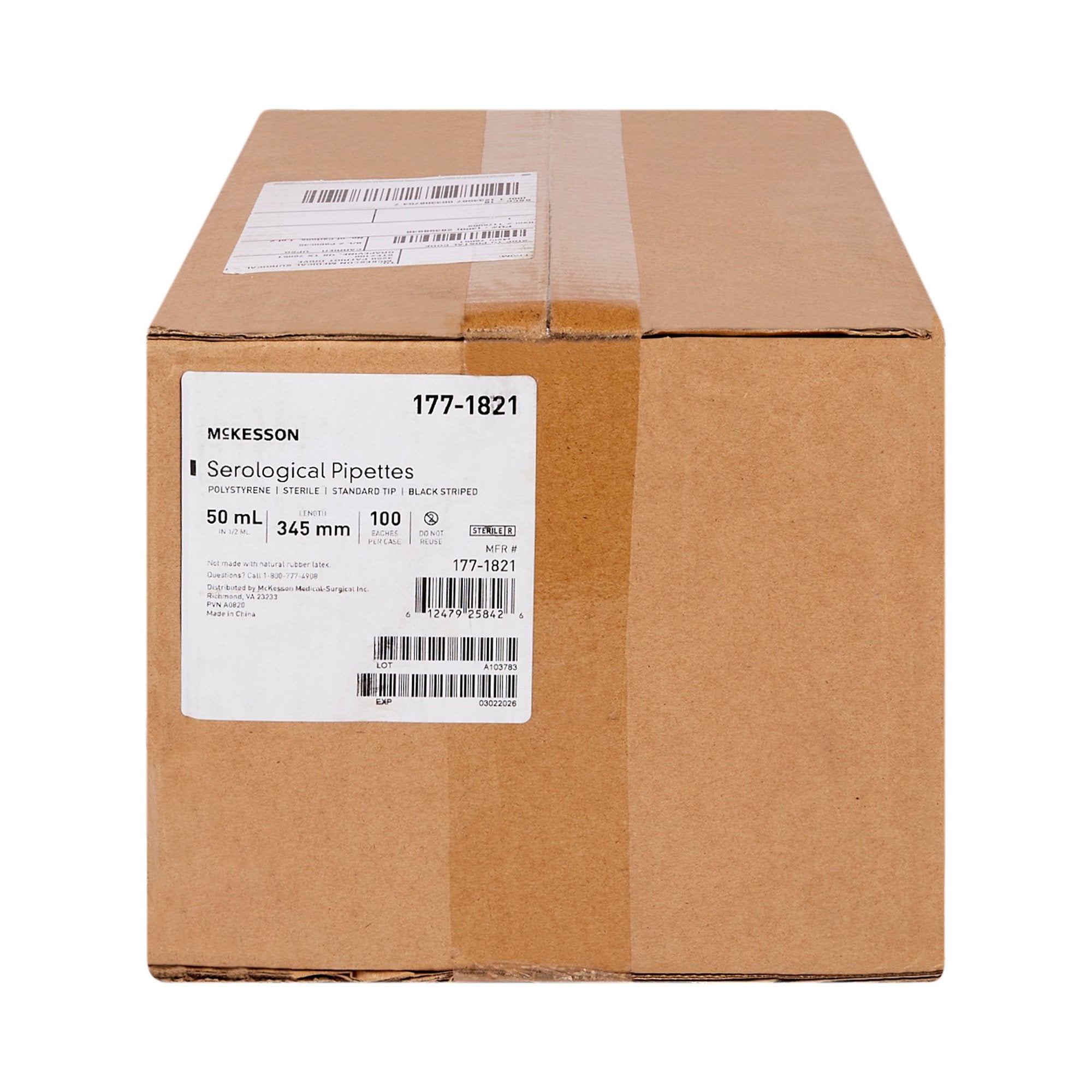 McKesson Polystyrene Serological Pipette, 50 mL-McKesson Serological Pipette 50 mL 0.5 mL Graduation Increments / 9 mL Negative Graduations Sterile