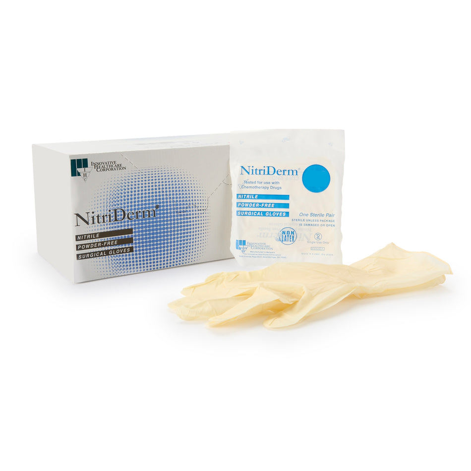 NitriDerm Nitrile Surgical Glove, Size 7, White-Surgical Glove NitriDerm Size 7 Sterile Nitrile Standard Cuff Length Fully Textured White Chemo Tested
