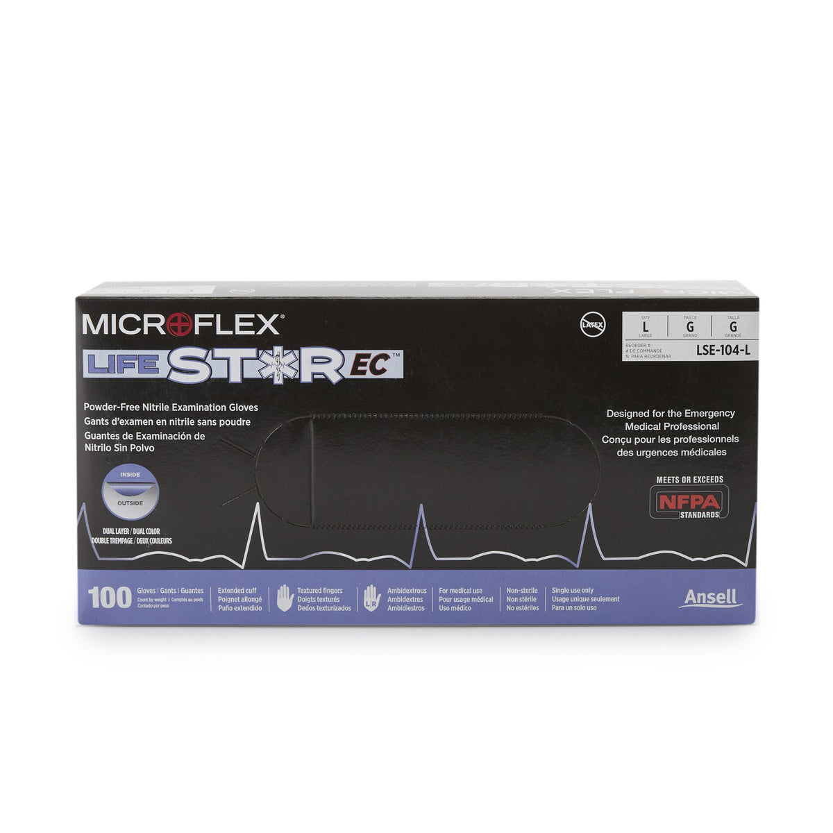 LifeStar™ EC Nitrile Extended Cuff Length Exam Glove, Large, White / Blue - Gloves>Exam Gloves - Microflex Medical