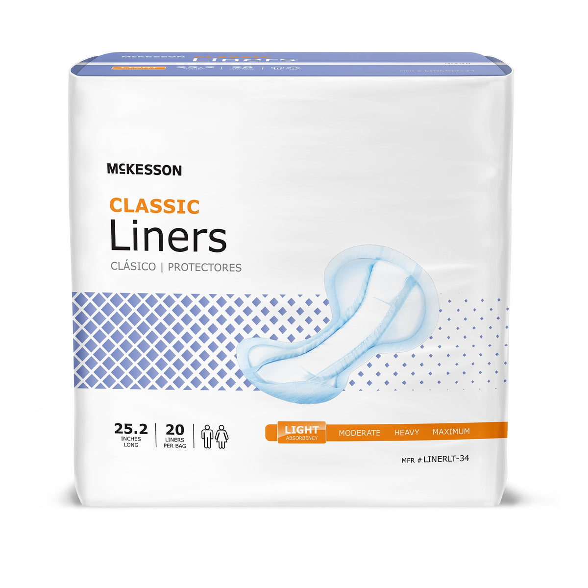 McKesson Classic Incontinence Liner-Incontinence Liner McKesson Classic 25-1/5 Inch Length Light Absorbency Polymer Core One Size Fits Most