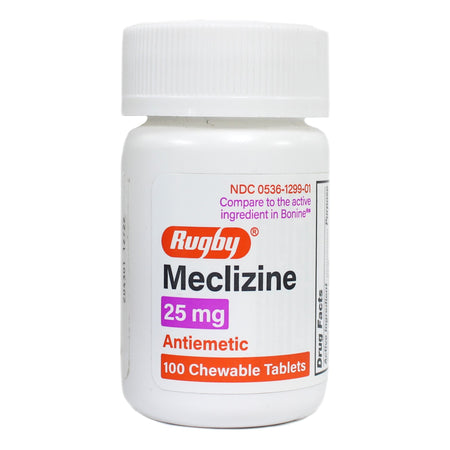 Rugby Meclizine Chewable Tablets-Nausea Relief Rugby 25 mg Strength Chewable Tablet 100 Per Bottle